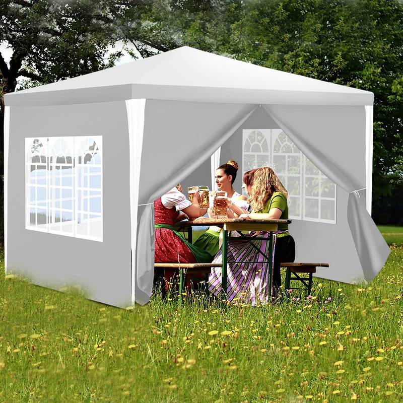 Pavillon Gartenzelt – Leichte Reinigung, langlebig mit Seitenteilen, perfektes Partyzelt Weiß 3x3m
