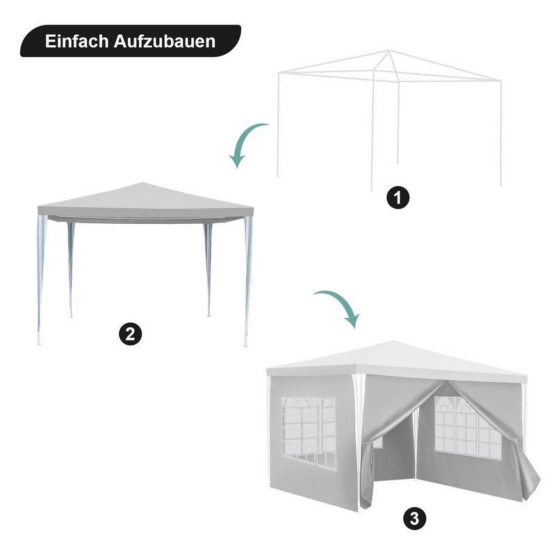 Pavillon Garten mit 3 abnehmbaren Seitenteilen tragbares wasserdichtes mit großen Fenstern und Spiralschläuchen Zelt Partyzelt , für Party Hochzeit