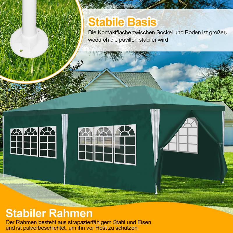 Pavillon Garten mit 3 abnehmbaren Seitenteilen tragbares wasserdichtes Zelt Partyzelt mit Spiralschläuchen und großen Fenstern, für Party Hochzeite