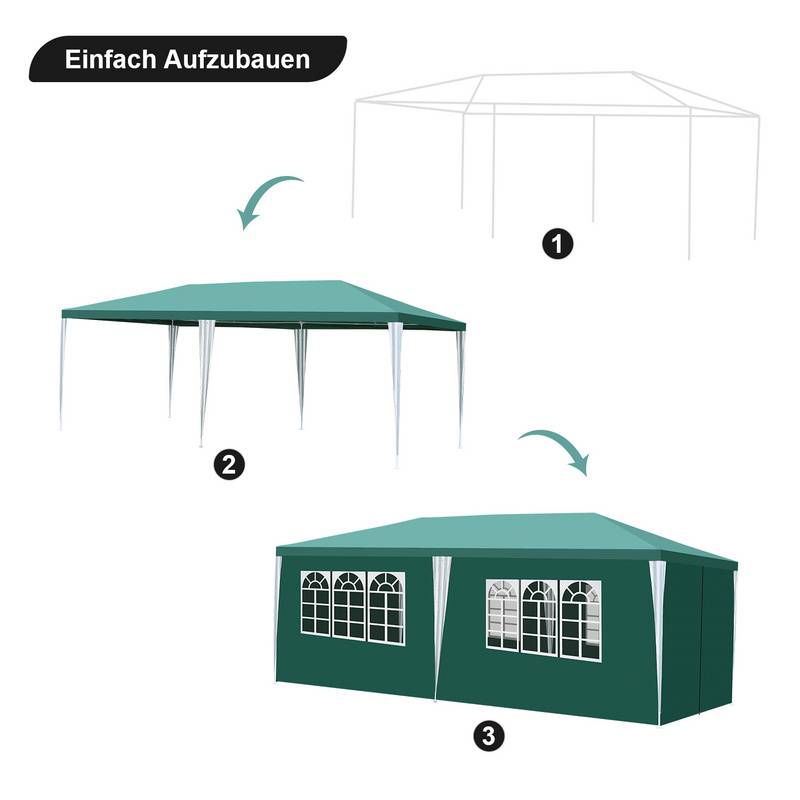 Pavillon Garten mit 3 abnehmbaren Seitenteilen tragbares wasserdichtes Zelt Partyzelt mit Spiralschläuchen und großen Fenstern, für Party Hochzeite