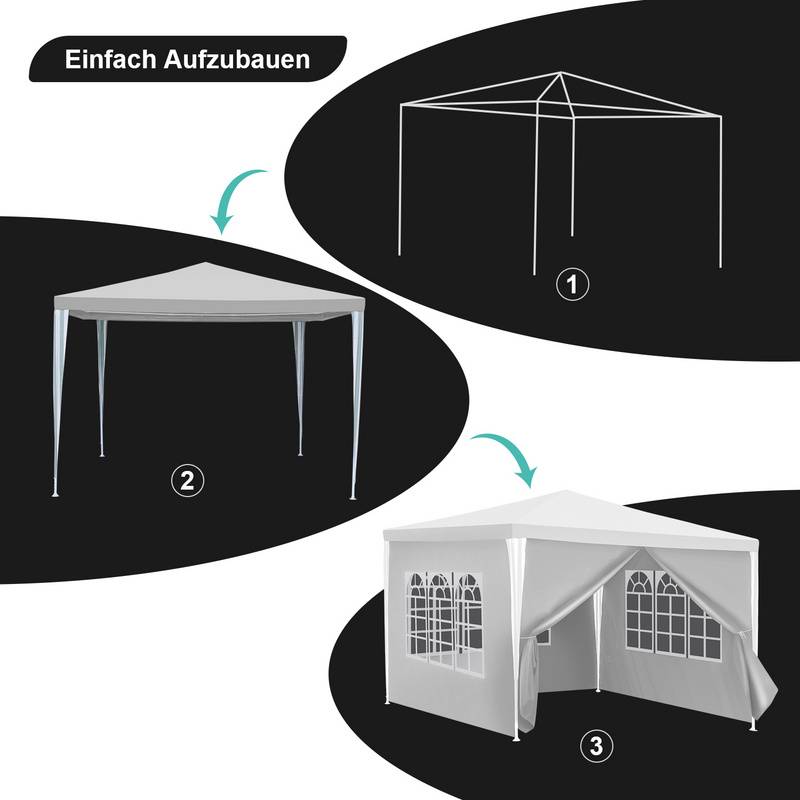 Pavillon Garten mit abnehmbaren mit Spiralschläuchen und großen Fenstern Seitenteilen tragbares wasserdichtes Zelt Partyzelt, Gartenpavillon,3 x 3