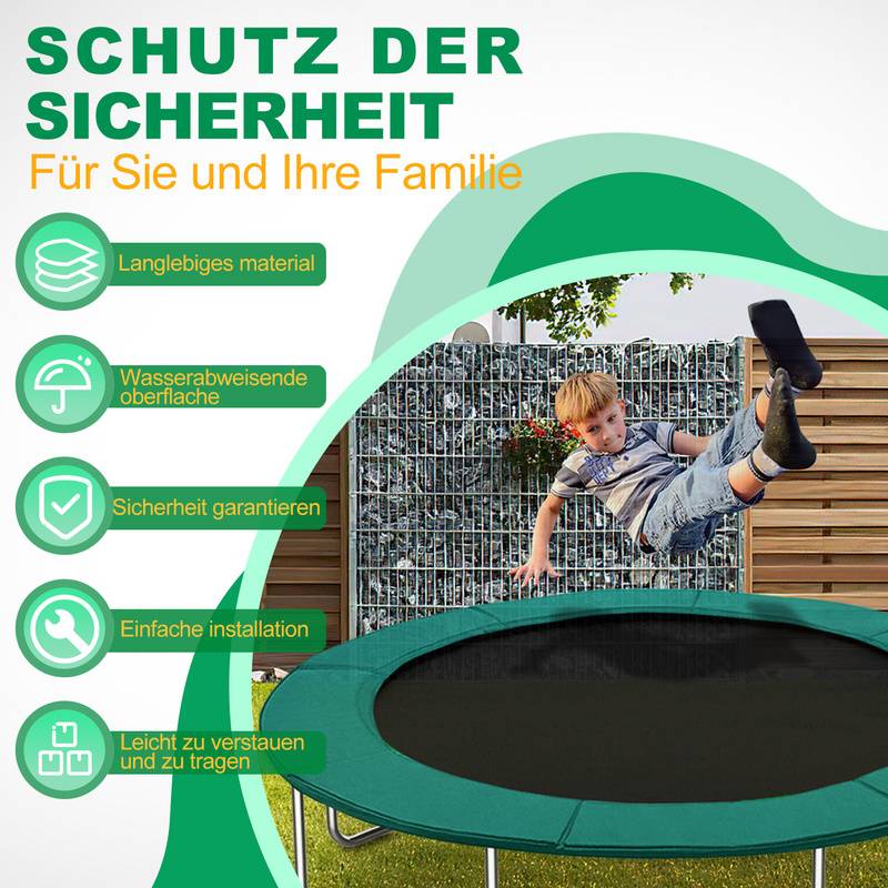 Trampolin Randabdeckung Ø 305cm Grün, Reißfest & UV-resistent, Ersatz Federabdeckung, Rahmenpolster, Schutzpolster für Gartentrampoline