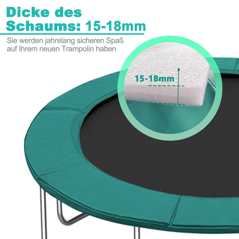 Trampolin Randabdeckung Ø 305cm Grün, Reißfest & UV-resistent, Ersatz Federabdeckung, Rahmenpolster, Schutzpolster für Gartentrampoline