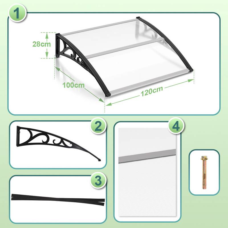 Vordach Überdachung Haustür Türvordach Haustürvordach Pultvordach für Haustür Transparent 100x120CM