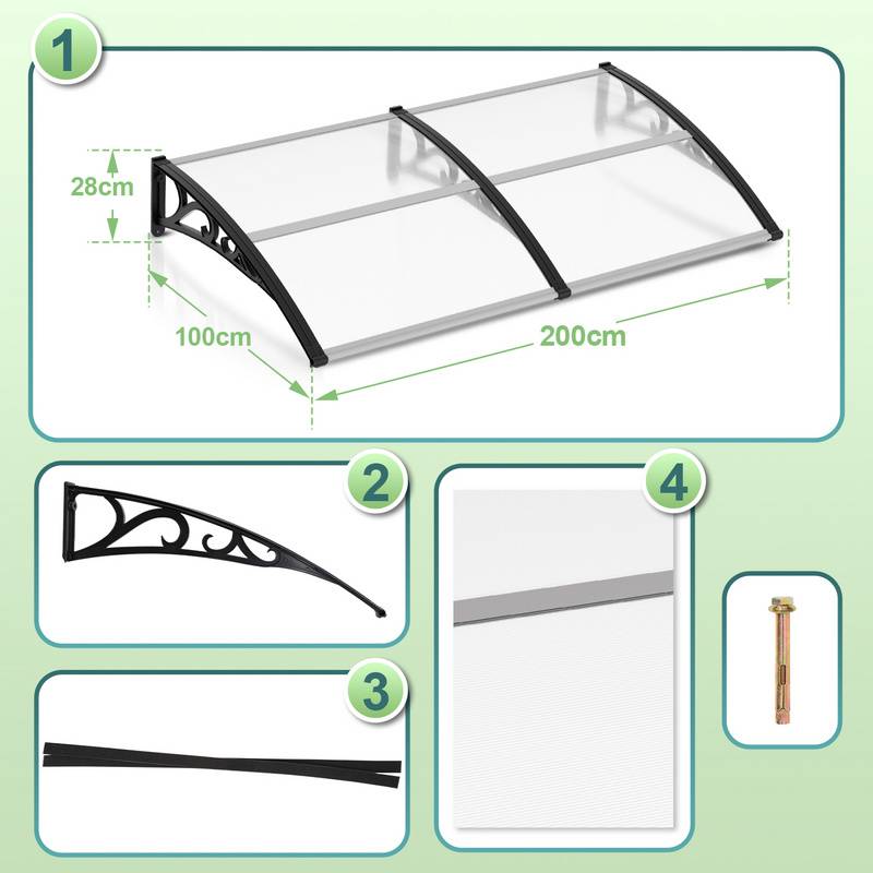 Vordach Türdach Haustürvordach Pultvordach (100x200cm)