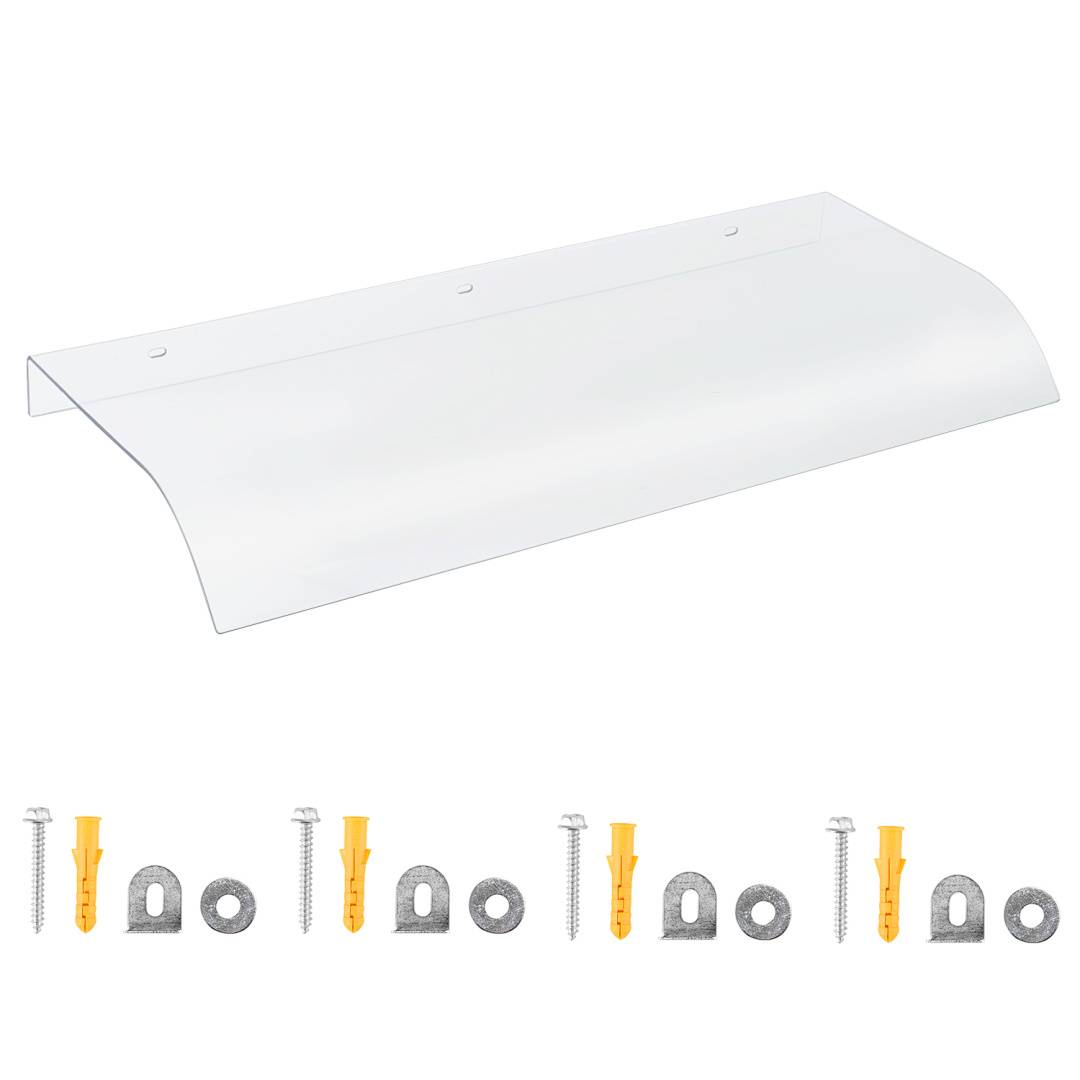 Transparentes gewölbtes Acryl-Wandregal mit vier Schraub- und Dübel-Montagebausätzen wie unten dargestellt.