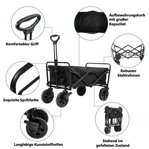 Bollerwagen Faltbar Handwagen Klappbar Gerätewagen Gartenwagen Transportwagen mit Teleskopgriff Strandwagen Schwarz Bollerwagen Faltbar Handwagen Klappbar Gerätewagen Gartenwagen Transportwagen mit Teleskopgriff Strandwagen Schwarz