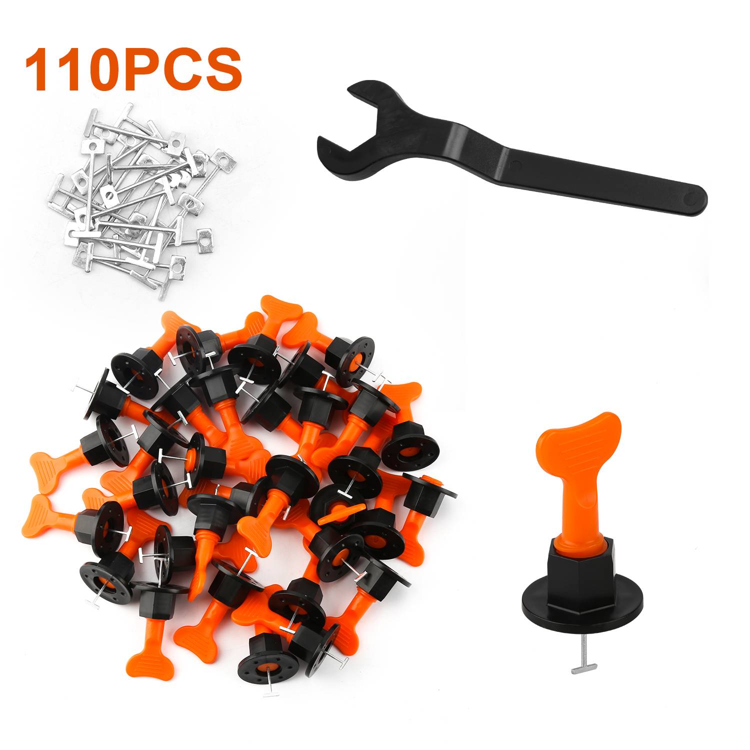 Fliesen Nivelliersystem, 110 teiliges Fliesen Nivellier Kit Clip Tile, Fliesen Nivelliergerät mit Spezialschlüssel, Fliesen-Nivellierungs Set für