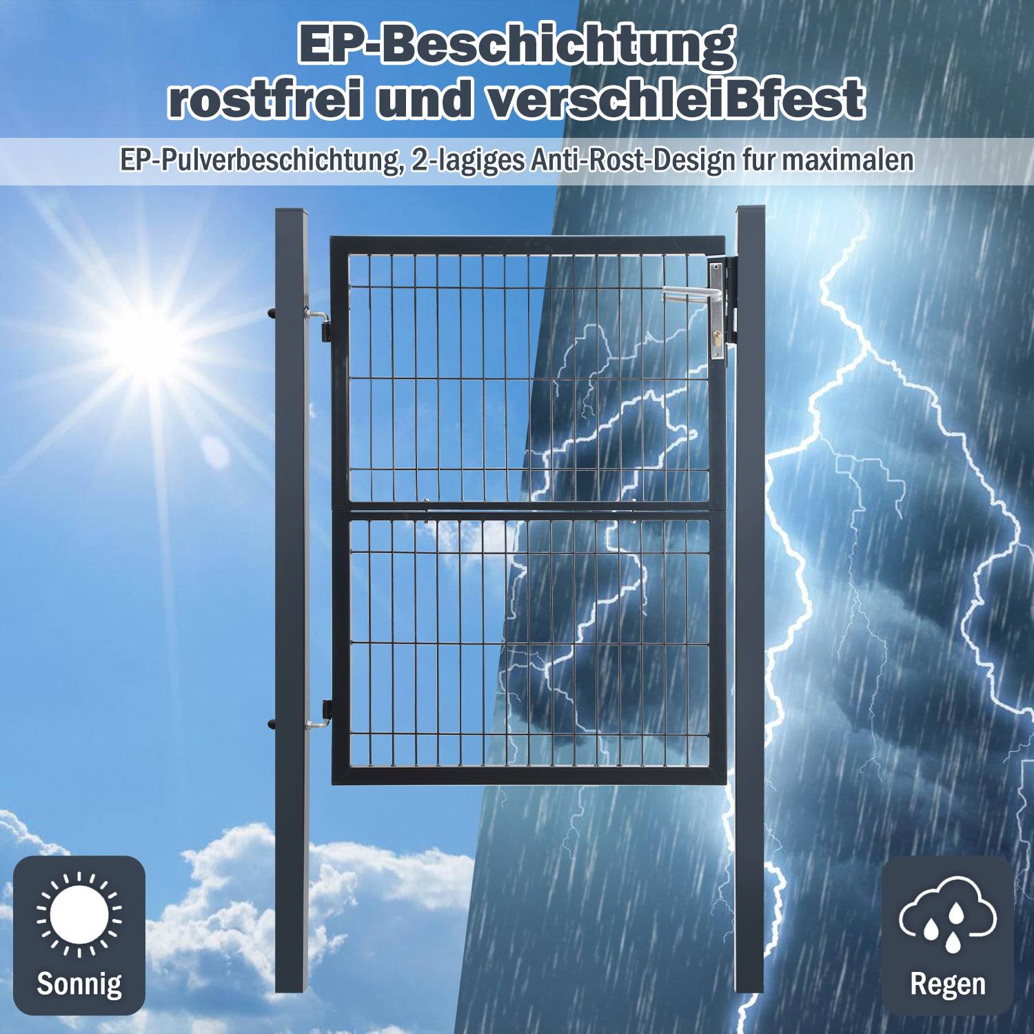 Gartentor Gartentür Zauntür Zauntor Gartenpforte Pforte Gartenzaun Tor verzinkter Stahl Hoftür Garten 100x100CM Anthrazit