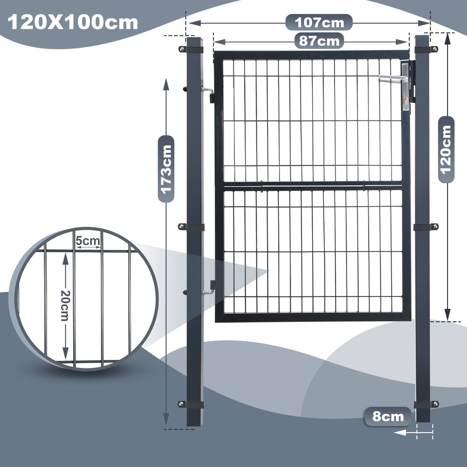 Gartentor Gartentür Zauntür Zauntor Gartenpforte Pforte Gartenzaun Tor verzinkter Stahl Hoftür Garten 120x100CM Anthrazit