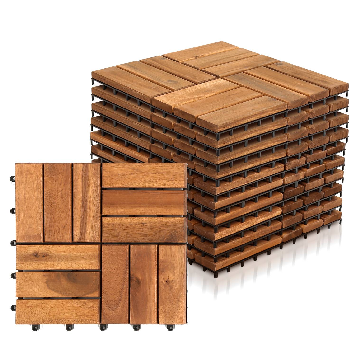 Holzfliesen 11x 1m² Akazienholz Terrassenfliesen Klickfliesen 30x30cm Garten Balkon Mosaik