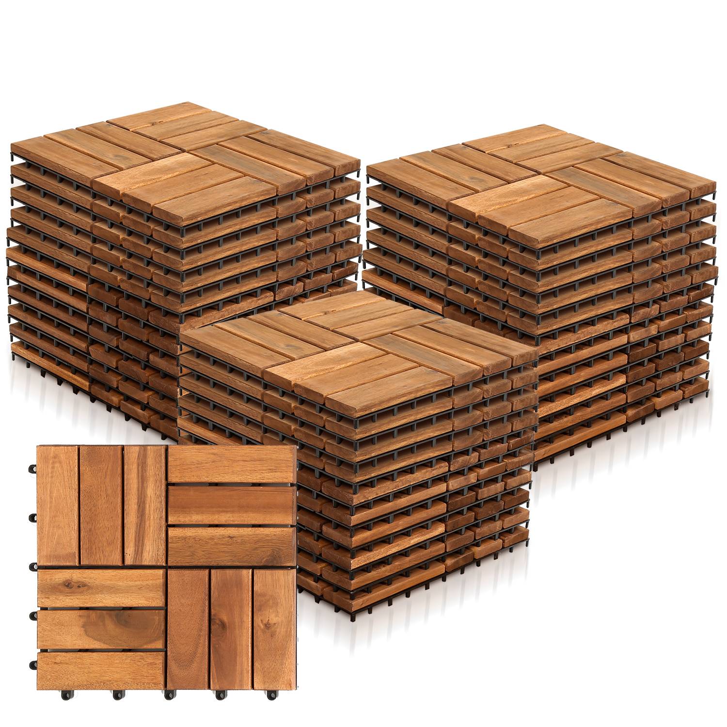 Holzfliesen 33x 3m² Akazienholz Terrassenfliesen Klickfliesen 30x30cm Garten Balkon Mosaik