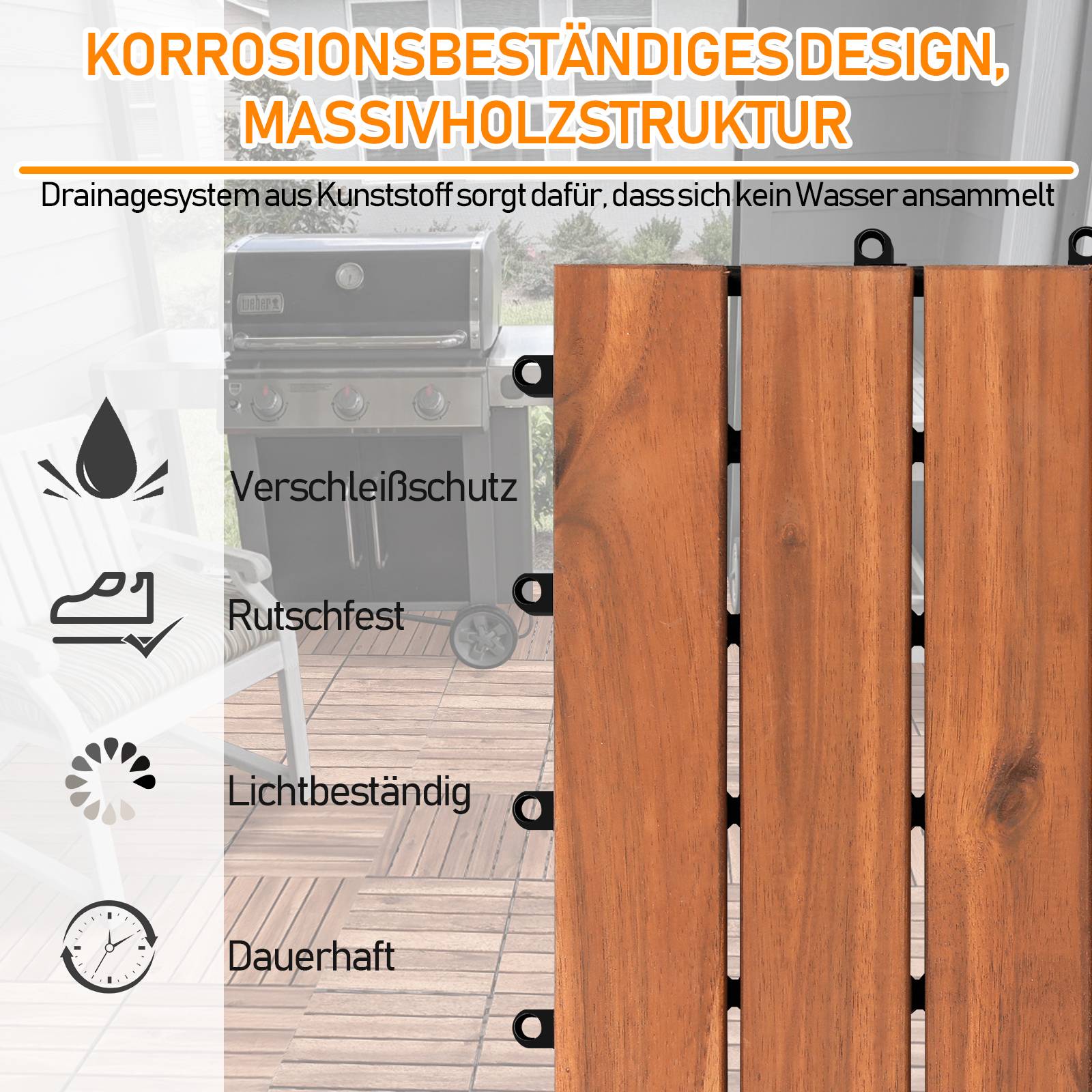 11er Set Holzfliesen Akazie 1m² Terrassenfliesen Klickfliesen Mosaik Klassik 30x30cm