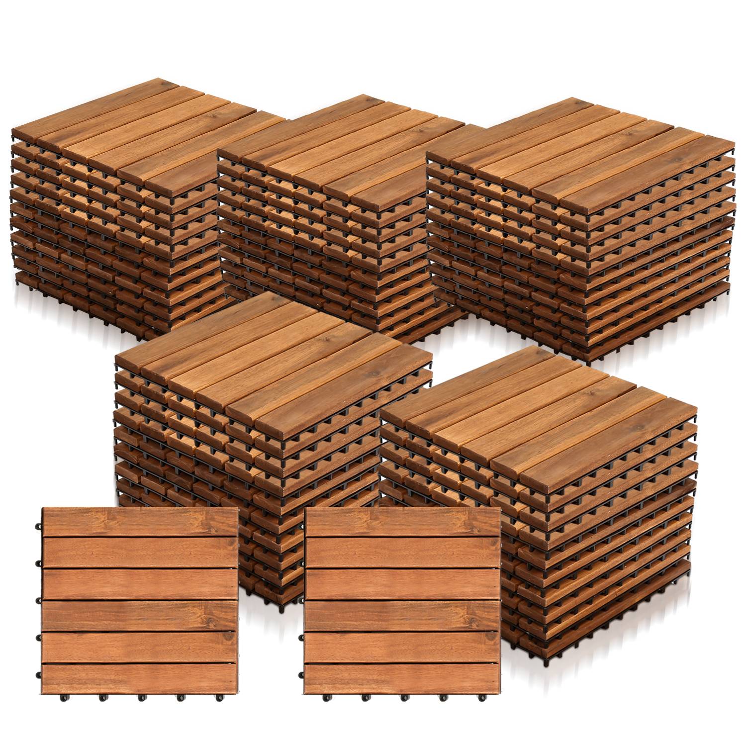55er Set Holzfliesen Akazie 5m² Terrassenfliesen Klickfliesen Mosaik Klassik 30x30cm