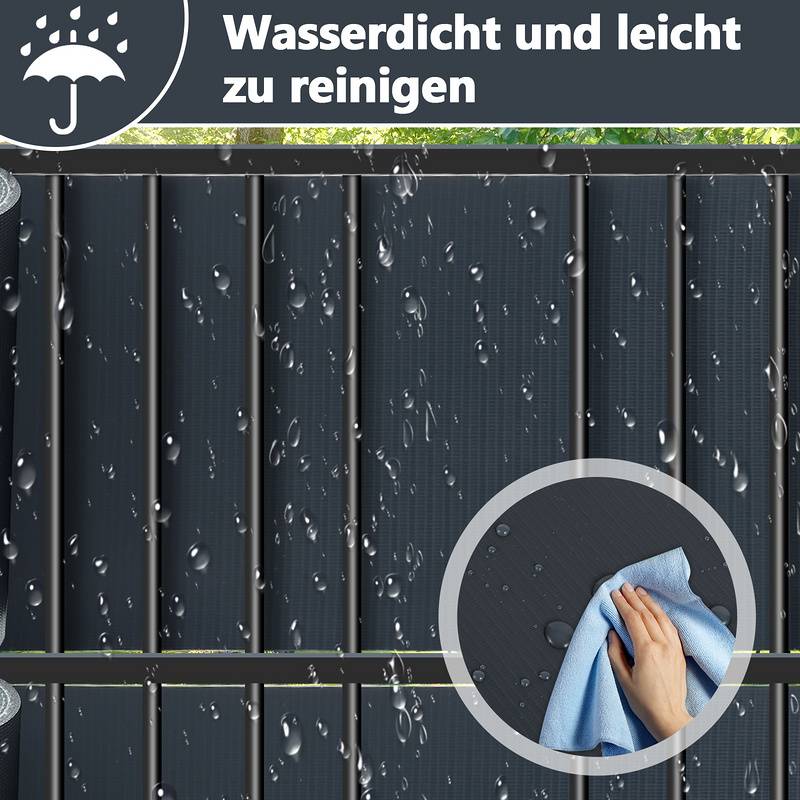 Sichtschutzstreifen Zaun Folie Blickdicht Dick PVC Doppelseitiger Reflexionsarm Sonnenschutz Sichtschutzfolie 50m x 19cm Anthrazit