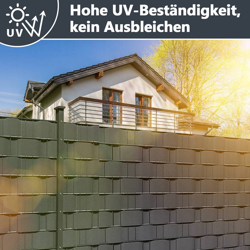 Sichtschutzstreifen Zaun Folie Blickdicht Dick PVC Doppelseitiger Reflexionsarm Sonnenschutz Sichtschutzfolie 50m x 19cm Anthrazit