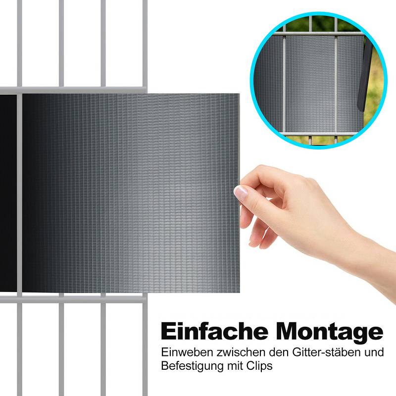 Sichtschutzstreifen Zaun Folie Blickdicht Dick PVC Doppelseitiger Druck Sonnenschutz Sichtschutzfolie 4 Rollen á 35m x 19cm Anthrazit