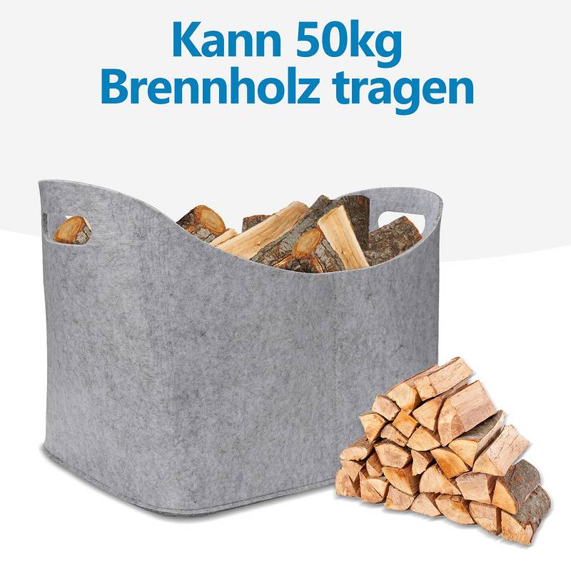 Filztaschen für kaminholz 4 Stück 44 x 31 x 34 cm grau Kaminholztasche Faltbar Filzkorb Kaminholzkorb Einkaufstasche