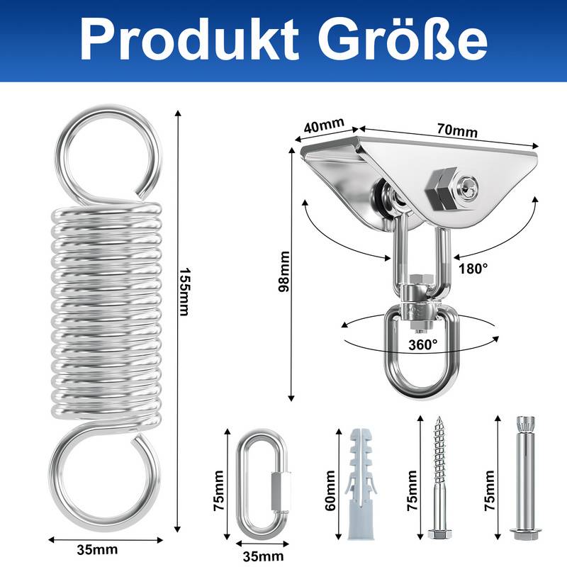 Deckenhaken 360° Schwenk Haken Edelstahl mit Schrauben Schwerlast Hängematte Deckenhalterung Befestigungg- 400kg Kapazität Deckenhaken Set für Bet