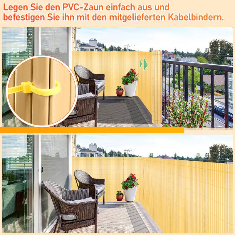 PVC Sichtschutzmatte Sichtschutzzaun Sichtschutz für Zaun Balkon Bambus 160x300cm Stabile W-Form