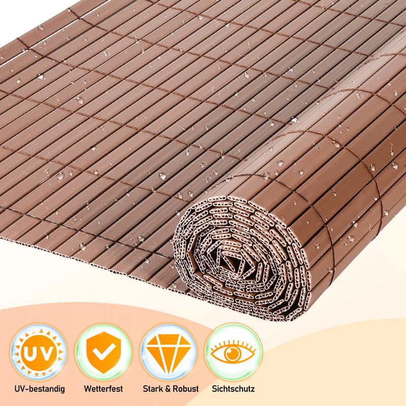 PVC Sichtschutzmatte Sichtschutzzaun Sichtschutz für Zaun Balkon braun 160x300cm Stabile W-Form