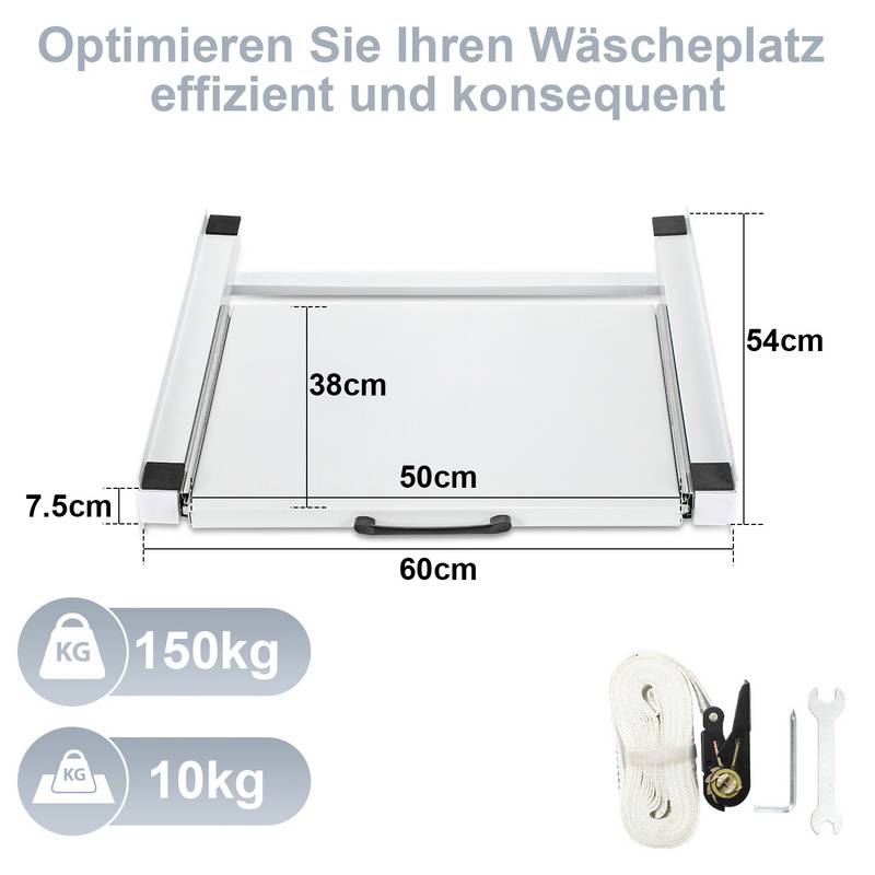 Zwischenbaurahmen Verbindungsrahmen für Waschmaschine Ausziehbare Ablage Weiß 60x54 cm