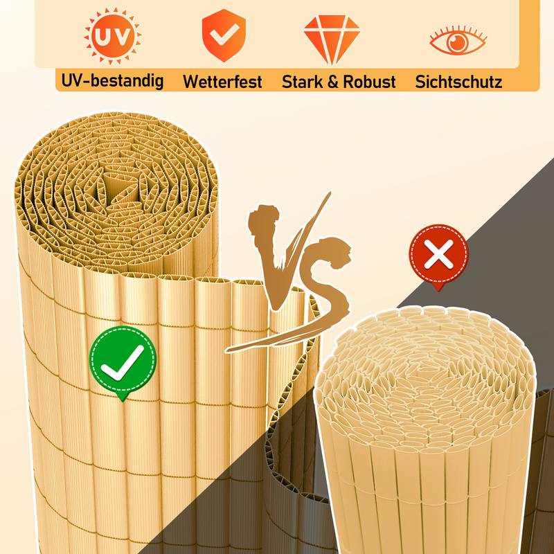 PVC Sichtschutzmatte Sichtschutzzaun Sichtschutz für Zaun Garten Wetterfest Bambus 120x600cm