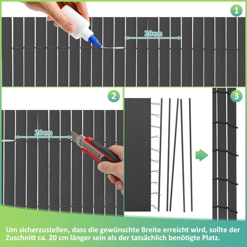 PVC Sichtschutzmatte Sichtschutzzaun Sichtschutz für Zaun Garten Wetterfest Grau 180x300cm