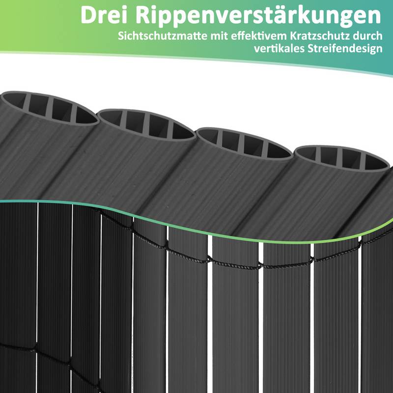 PVC Sichtschutzmatte Sichtschutzzaun Sichtschutz für Zaun Garten Wetterfest Grau 120x600cm