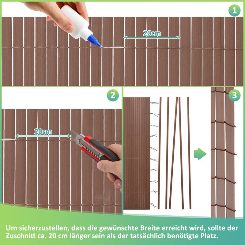 PVC Sichtschutzmatte Sichtschutzzaun Sichtschutz für Zaun Garten Wetterfest Braun 160x700cm