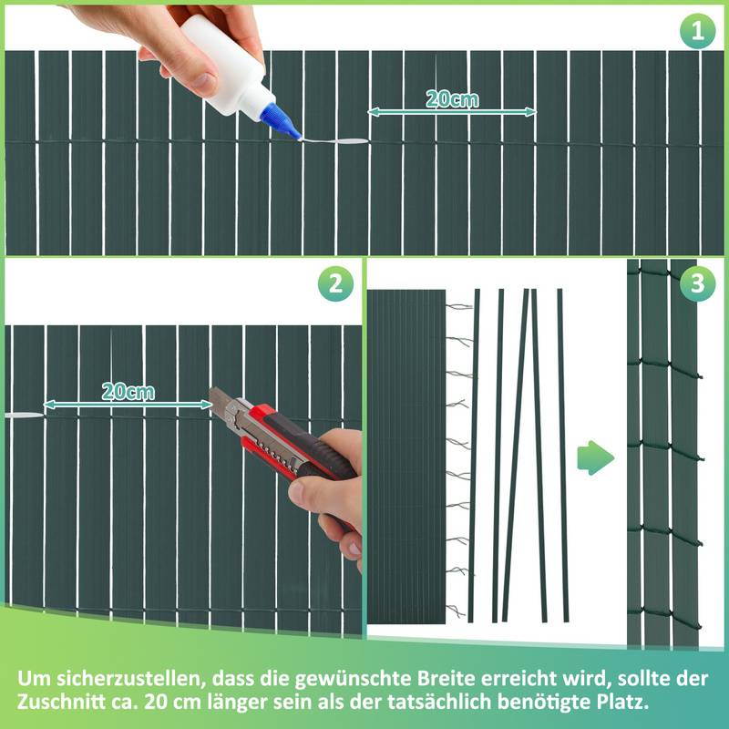 PVC Sichtschutzmatte Sichtschutzzaun Sichtschutz für Zaun Garten Wetterfest Grün 90x700cm