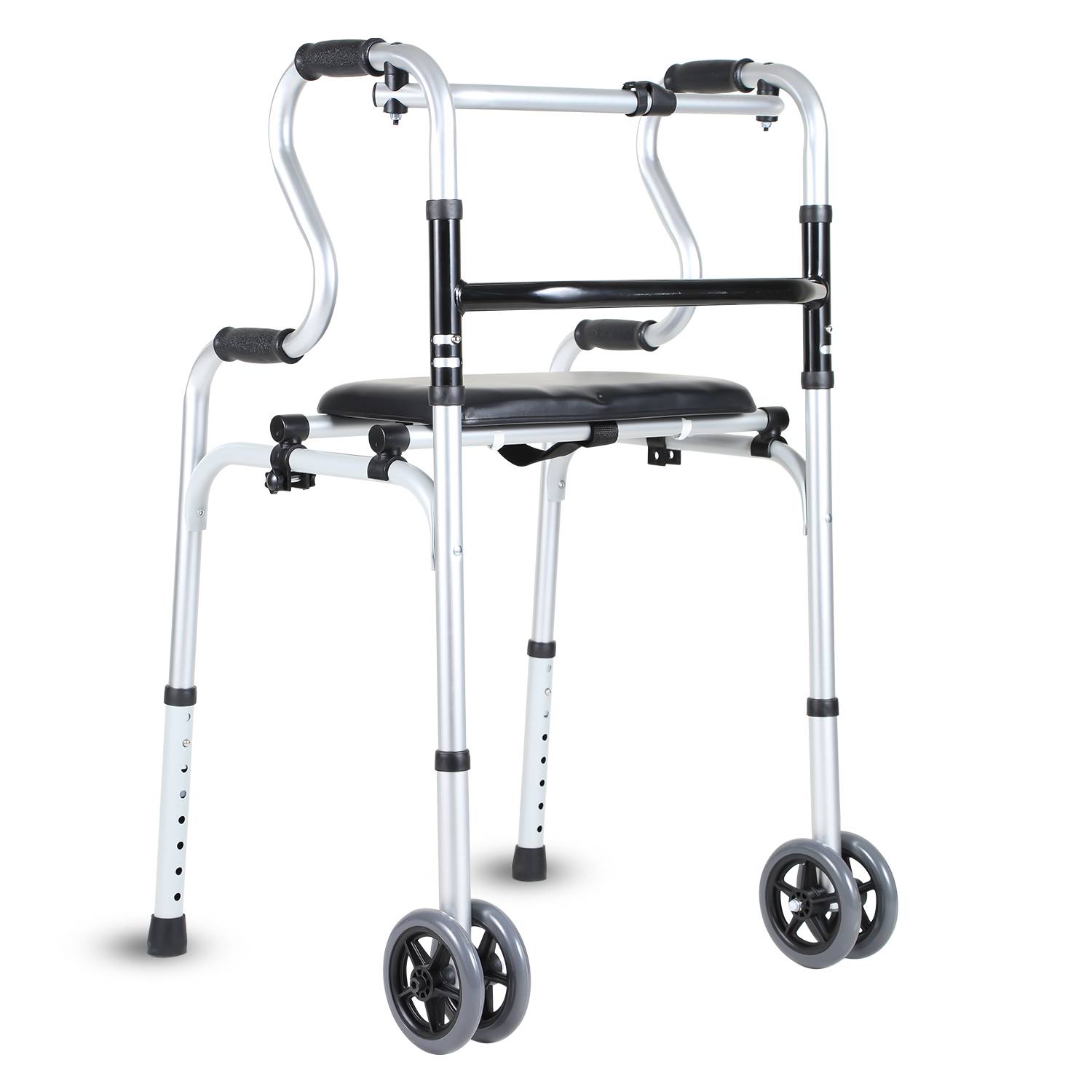 Leicht Rollator aus Aluminium bis 180 kg, Gehhilfe, Laufhilfe Höhenverstellbar, faltbar & leicht, 4 Räder