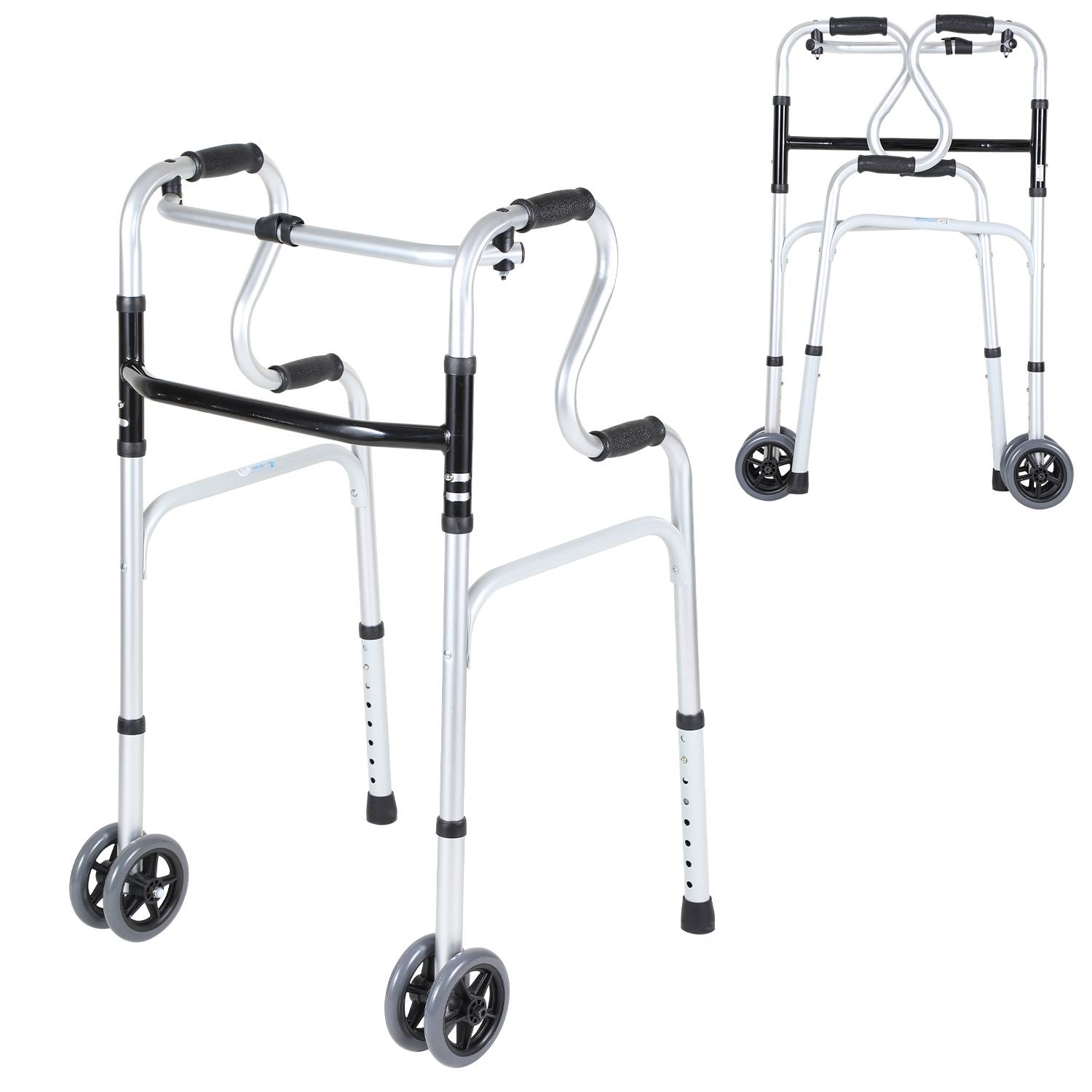 Rollator Leichtgewicht, Gehgestell Gehhilfe 5/8-fach höhenverstellbar, mit Sitzfläche, Gehwagen mit 4 Rädern