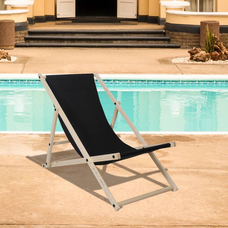 Liegestuhl Strandliege Sonnenliege Gartenliege Holz Liege Holzstrandliege120kg schwarz 2 Stück