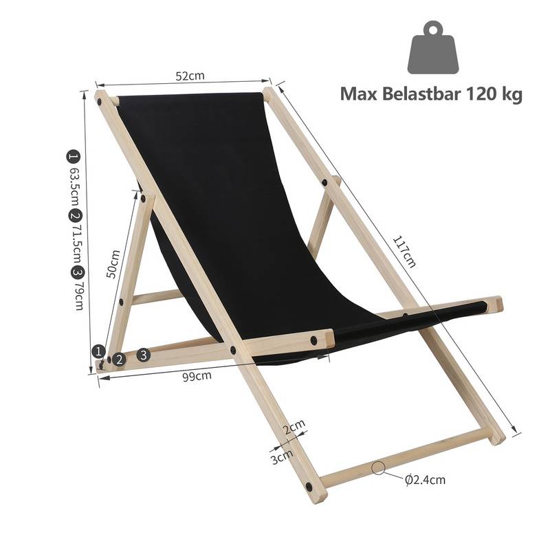 Liegestuhl Camping Relaxliege Klappbar Holz Gemühtlicher klappliege Sonnenstuhl Holz schwarz