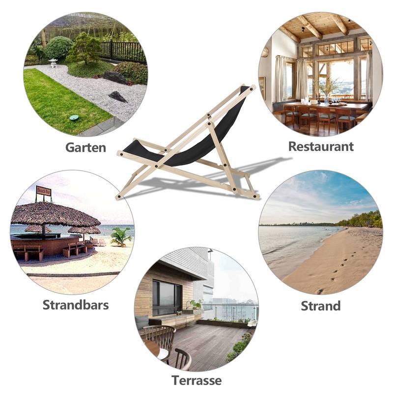 Liegestuhl Gartenstuhl Klappstuhl Kieferholz Holz Klappbar Relax Stoff Deck schwarz