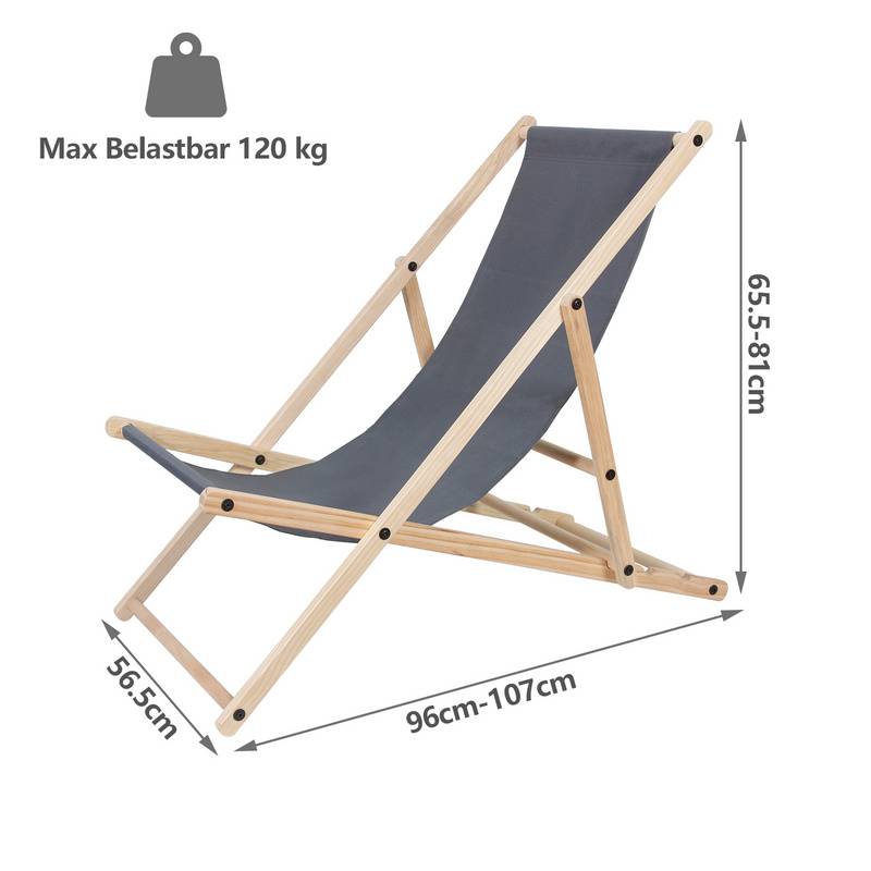 Liegestuhl Camping Relaxliege Klappbar Holz Gemühtlicher klappliege Sonnenstuhl Holz Grau