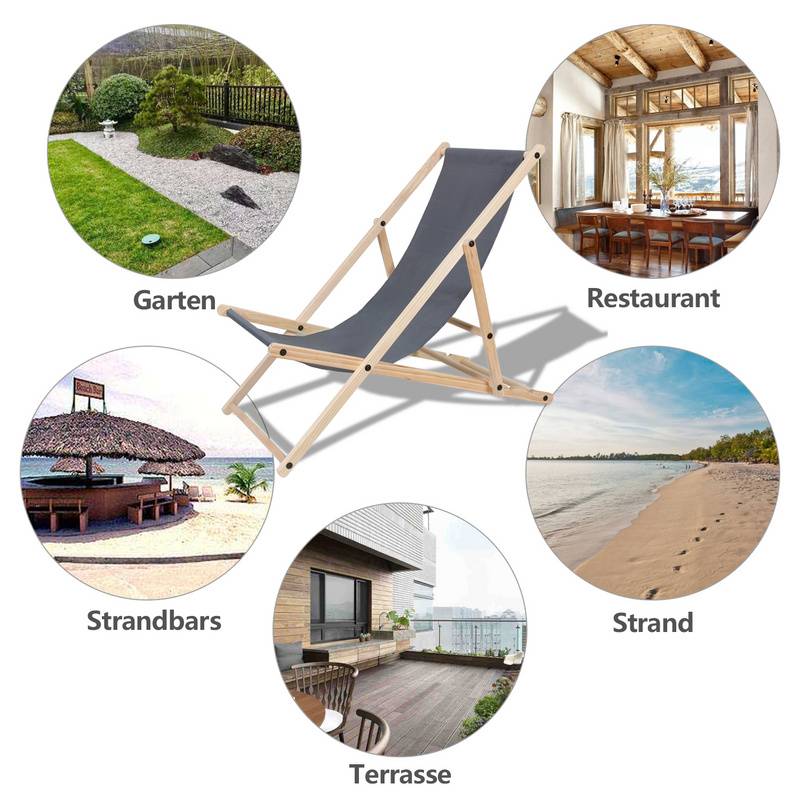 2X Liegestuhl Gartenstuhl Klappstuhl Kieferholz Holz Klappbar Relax Stoff Deck Grau