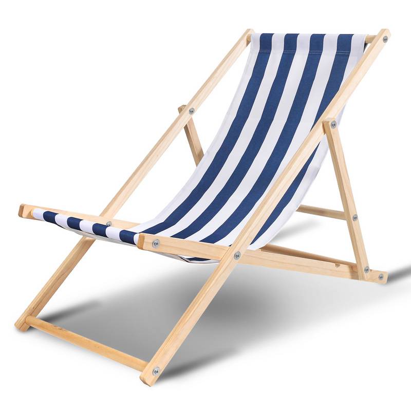 Liegestuhl Strandliege Sonnenliege Gartenliege Holz Liege Holzstrandliege120kg Blau weiß