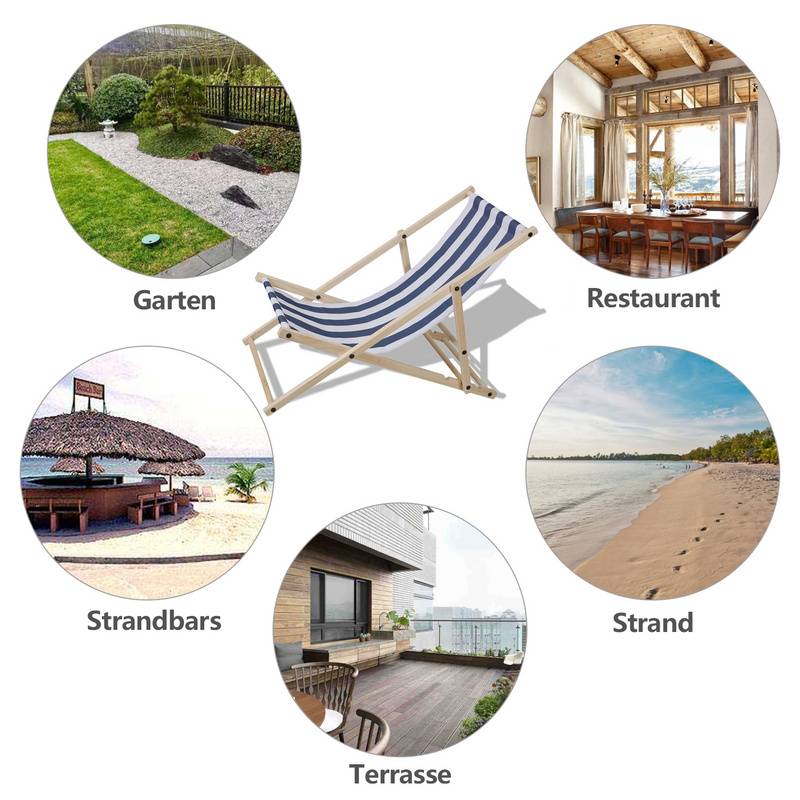 Liegestuhl Strandliegestuhl Holz Klappbar Stuhl Holzliege klappliege Stoff Blau weiß
