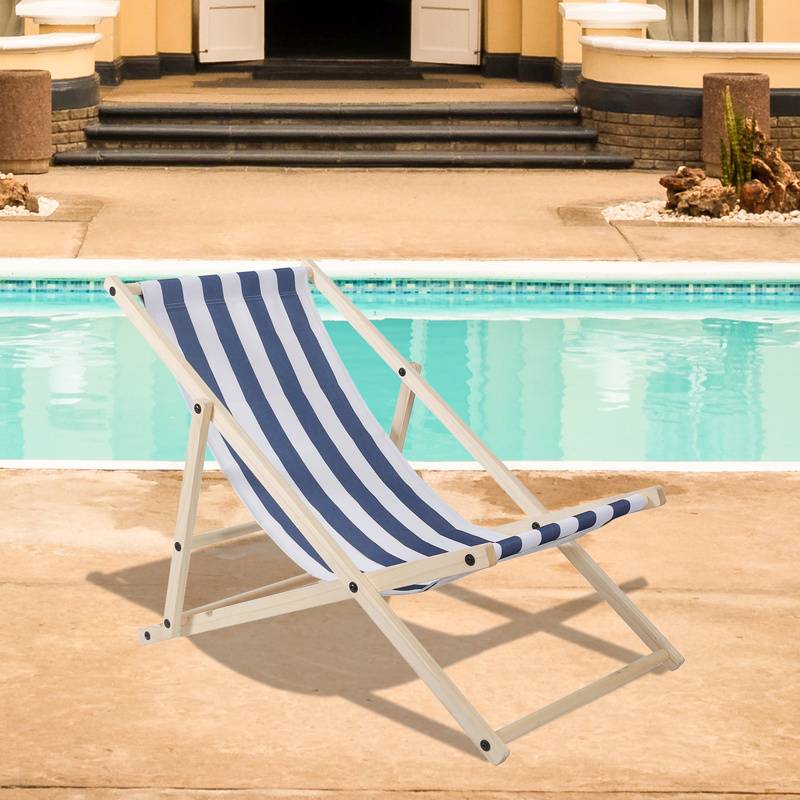 Liegestuhl Camping Relaxliege Klappbar Holz Gemühtlicher klappliege Sonnenstuhl Holz Blau weiß 2 Stück