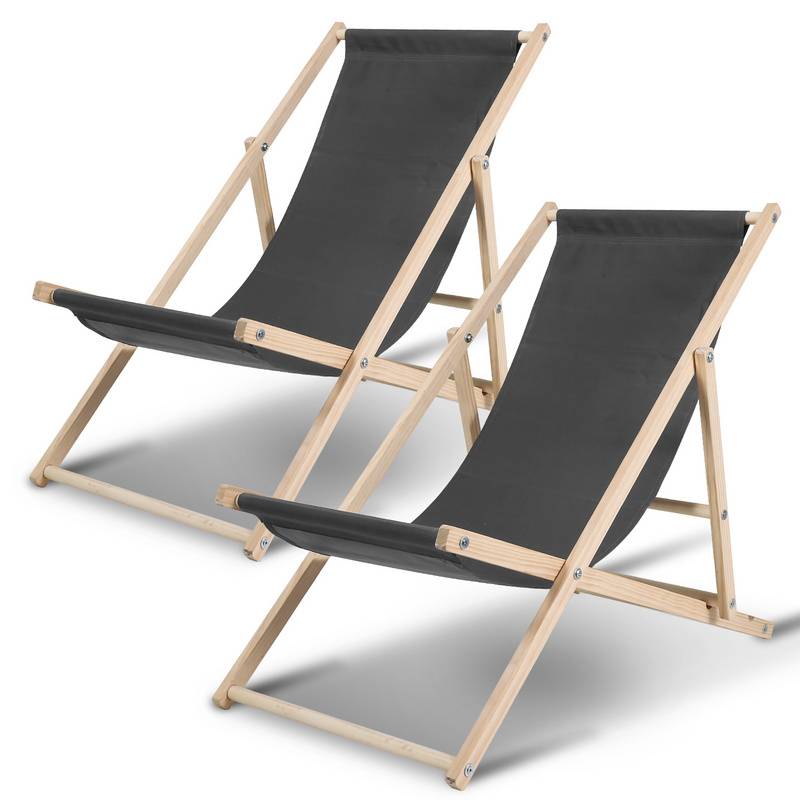 Liegestuhl Strandliege Sonnenliege Gartenliege Holz Liege Holzstrandliege120kg Grau 2 Stück