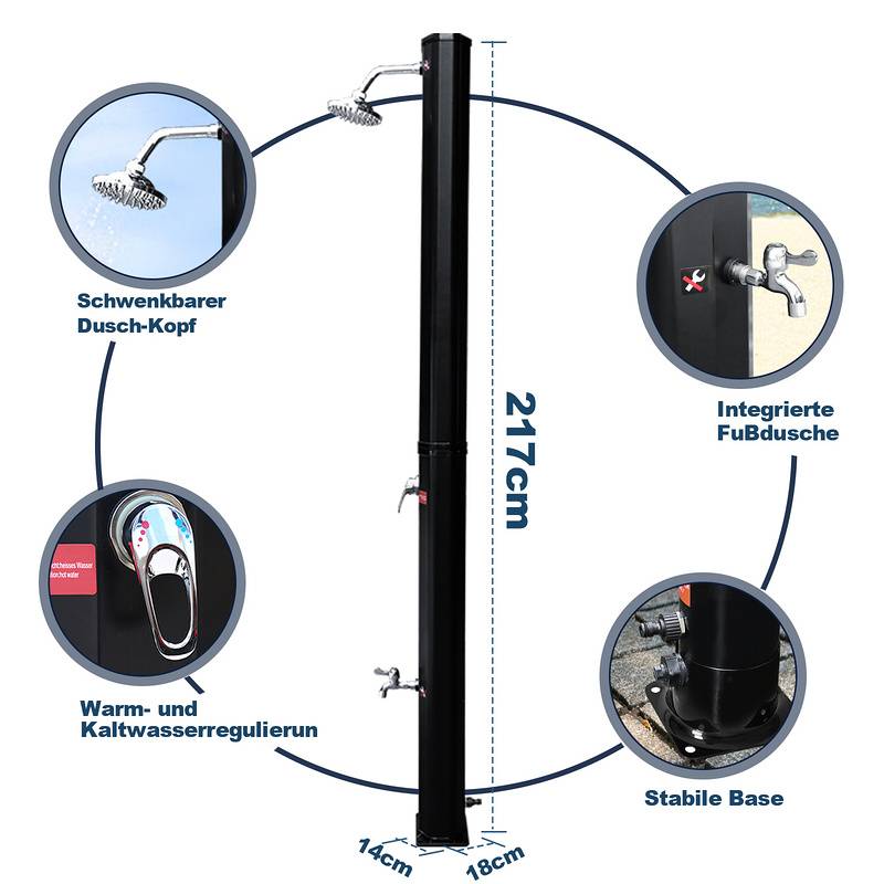 Solardusche Einstellbare Temperatur schwenkbarer Duschkopf Campingdusche Outdoor Gartendusche 35L Mit Schutzhülle schwarz