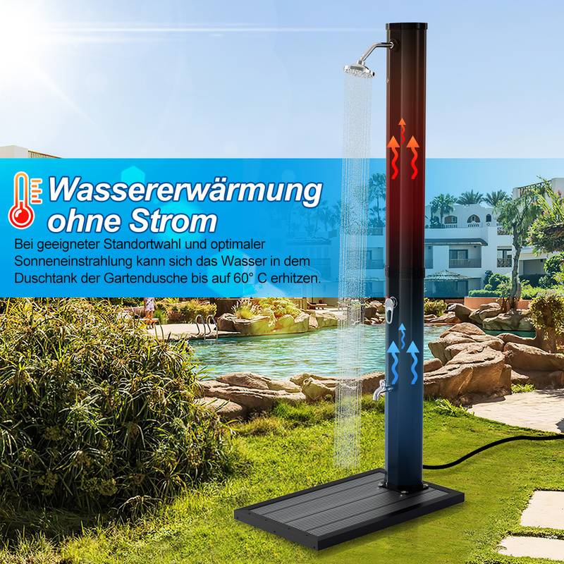 Solardusche Einstellbare Temperatur schwenkbarer Duschkopf Campingdusche Outdoor Gartendusche 35L Mit Schutzhülle schwarz