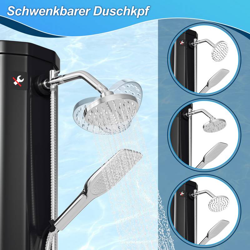 Solardusche Maximaler Druck 3,5 bar Einstellbare Temperatur Pooldusche für den Garten Für Pools, Terrassen und Gärten 40L Mit Handbrause Mit Schutz