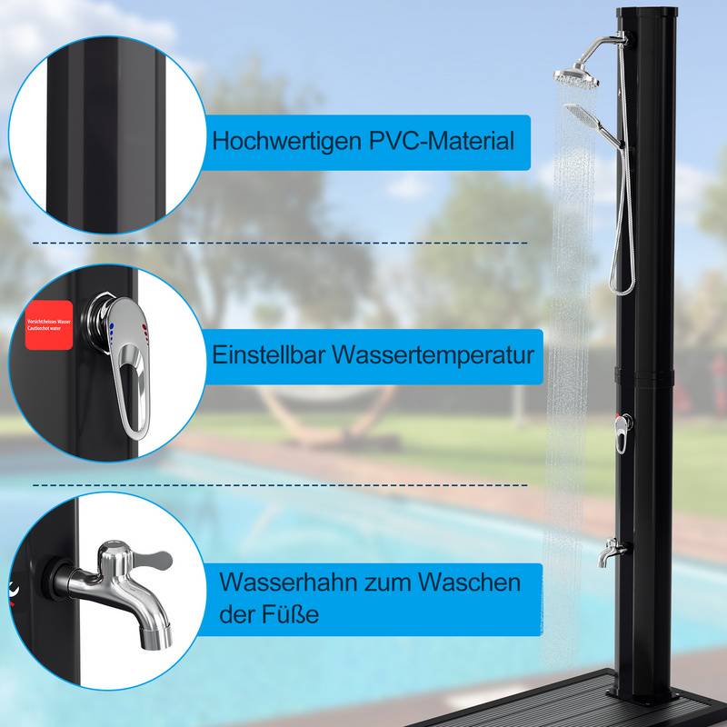 Solardusche Einstellbare Temperatur bis 60°C Einstellbare Temperatur Campingdusche Outdoor schwenkbarer Duschkopf Für Terrassen 40L Mit Handbrause