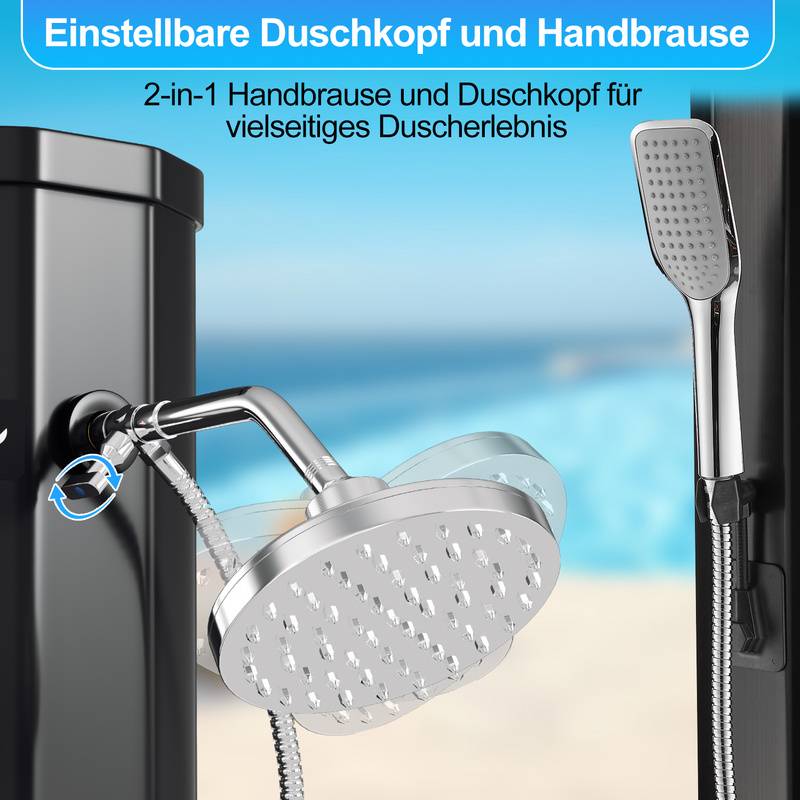 Solardusche Einstellbare Temperatur bis 60°C Einstellbare Temperatur Campingdusche Outdoor schwenkbarer Duschkopf Für Terrassen 60L Mit Handbrause
