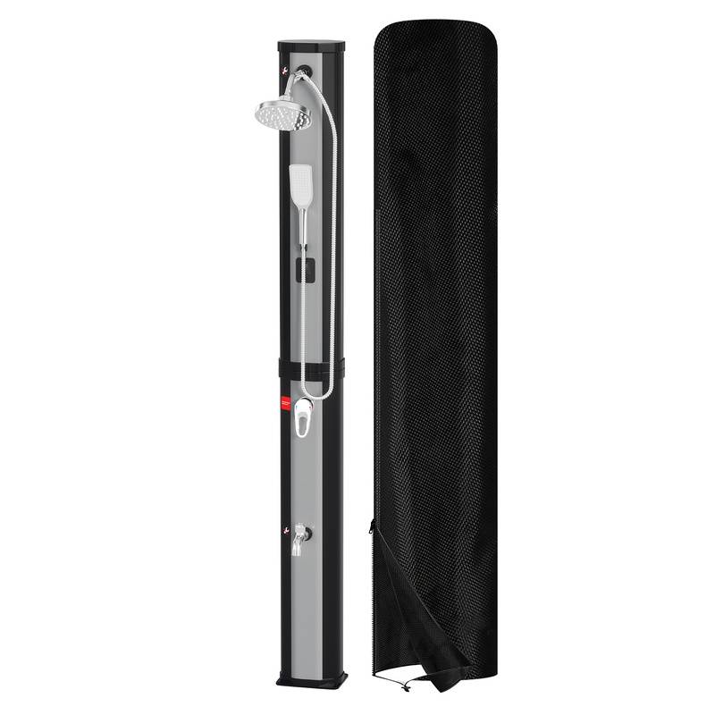 Solardusche Einstellbare Temperatur schwenkbarer Duschkopf Campingdusche Outdoor Gartendusche 60L Mit Handbrause Mit Schutzhülle Silber