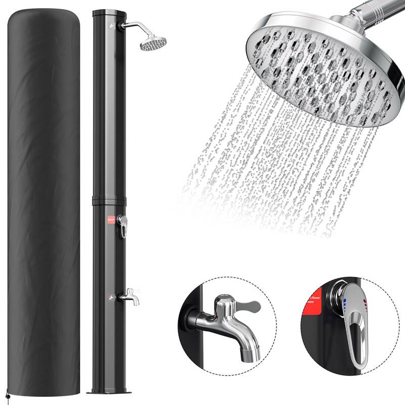Solardusche runder Duschkopf Outdoor Dusche bis 60°C Einstellbare Temperatur inkl. Montagematerial Pooldusche für den Garten 40L Mit Handbrause Mit