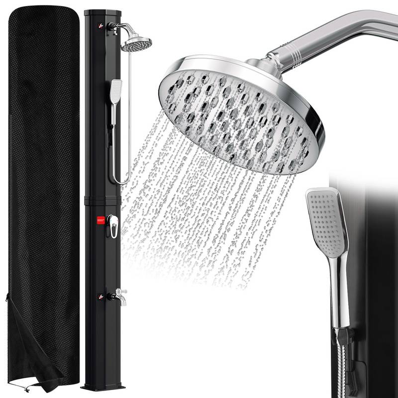 Solardusche Maximaler Druck 3,5 bar schwenkbarer Duschkopf Pooldusche für den Garten bis 60°C Einstellbare Temperatur 60L Mit Handbrause Mit Schutzh